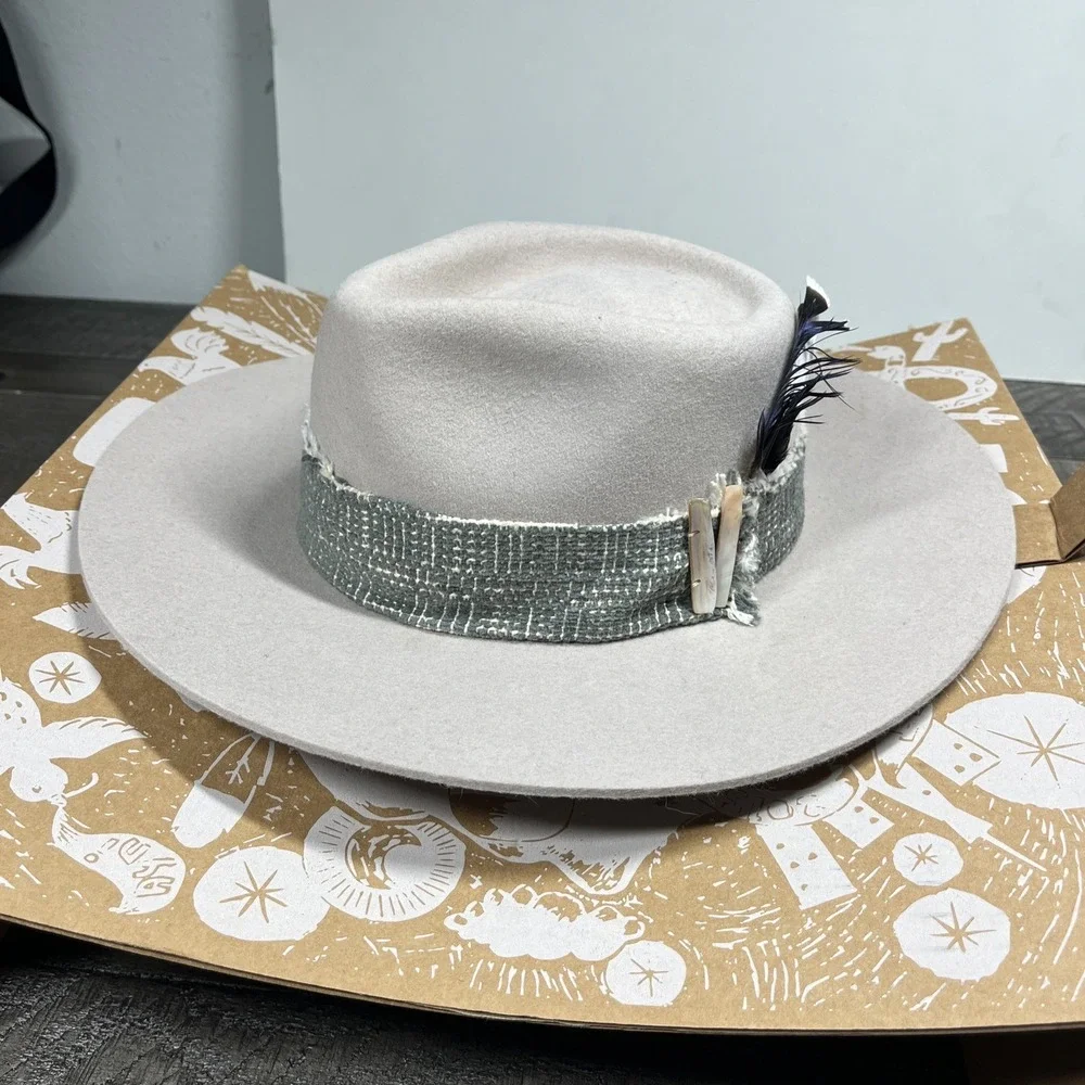 Hampui Hat Wide Brim WOOL Felt RARE sz S Bone Color Handmade Western - Picture 1 of 10